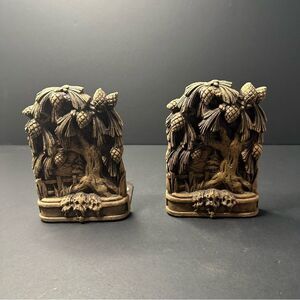 Pressed Wood VTG Spine Tree Acorn Spruce Tree‎ Book Ends Flaw 6x4